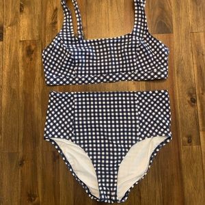 Lands End x Draper James size 10/12 navy & white gingham high-waisted bikini